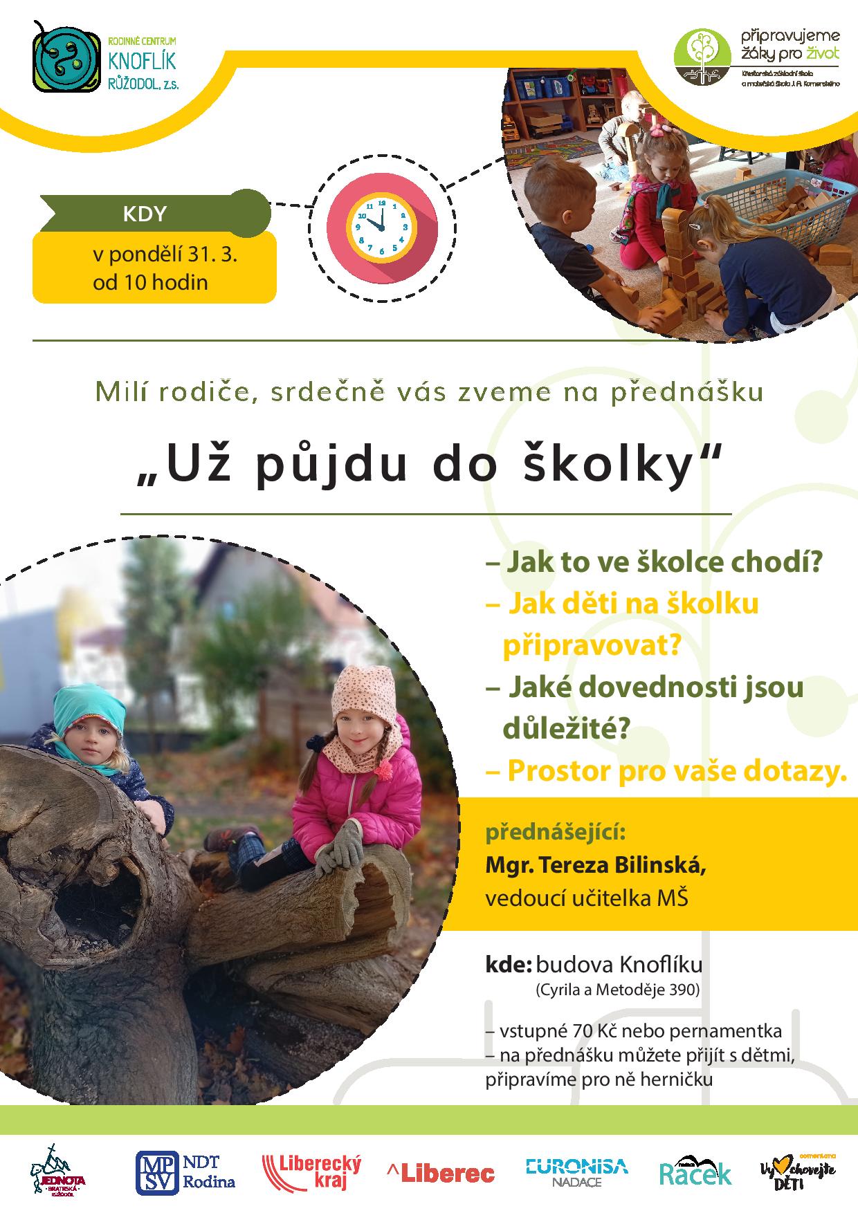 Pozvánka: Přednáška Už půjdu do školky – RC Knoflík Liberec, 31. 3. 2025