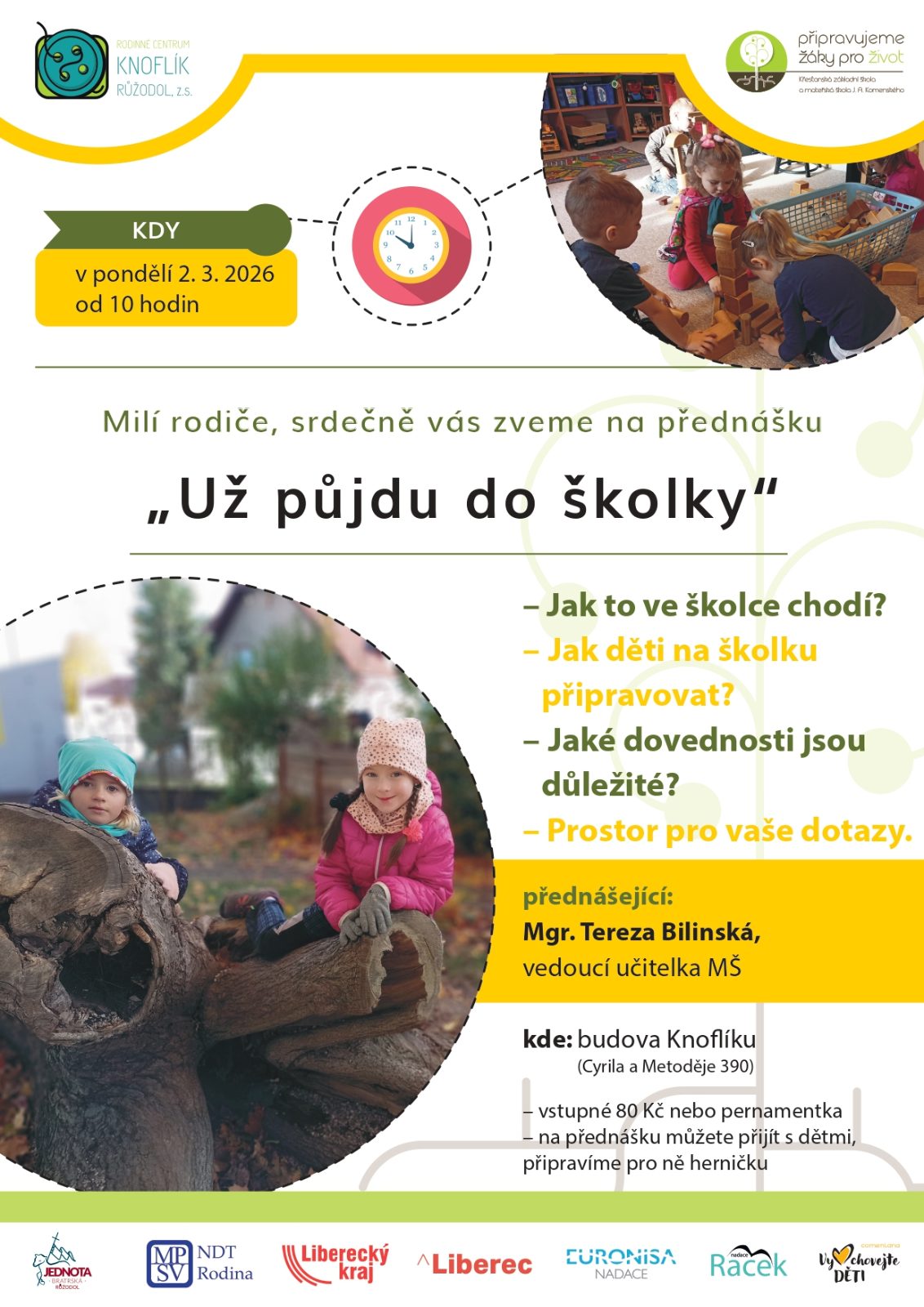 Pozvánka: Přednáška Už půjdu do školky – RC Knoflík Liberec, 2. 3. 2026