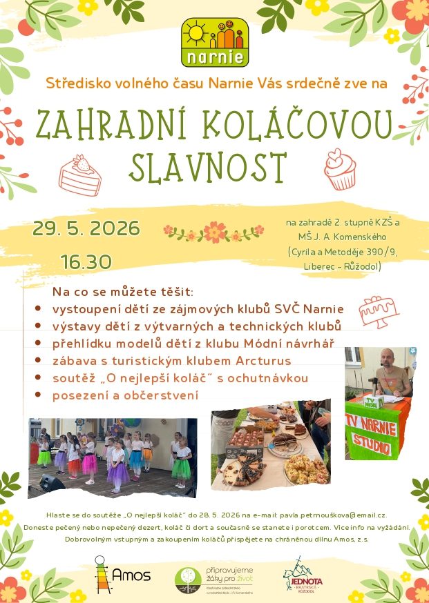 Pozvánka: Zahradní koláčová slavnost – SVČ Narnie, Liberec-Růžodol, 29. 5. 2026
